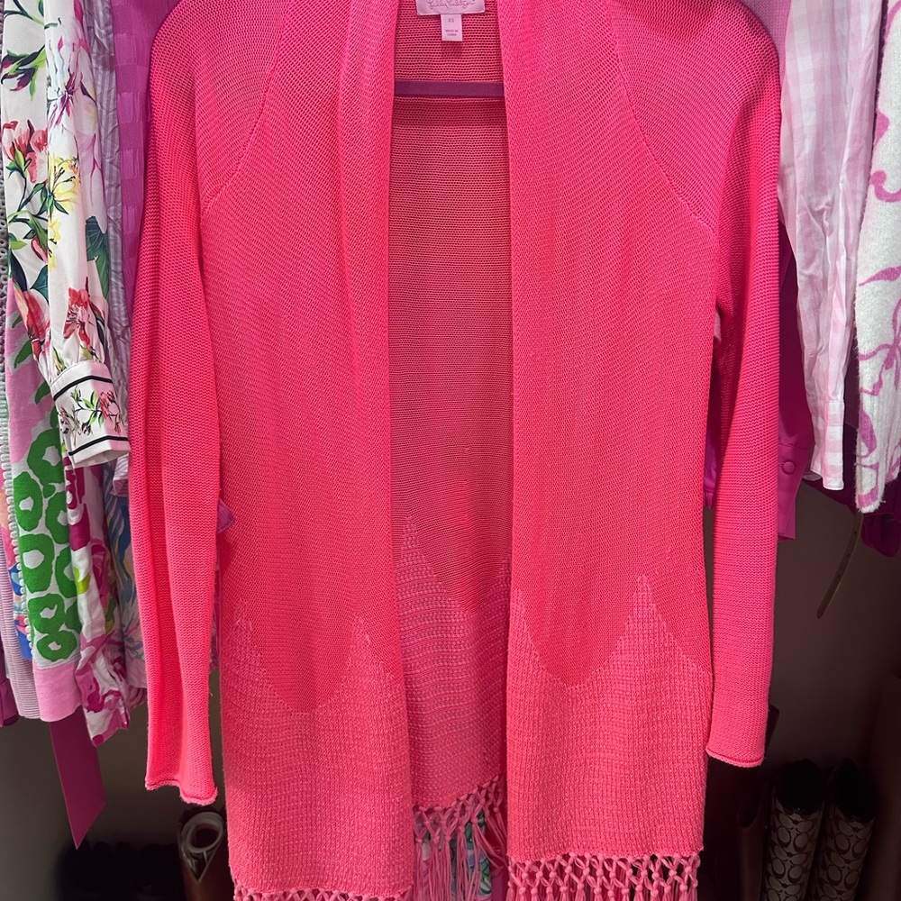 Lilly Pulitzer Pink Tatum Cardigan Sweater with Fringe